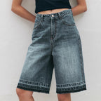 Damen Hochtaillierte Denim-Bermudas mit modernem Schnitt Sovae