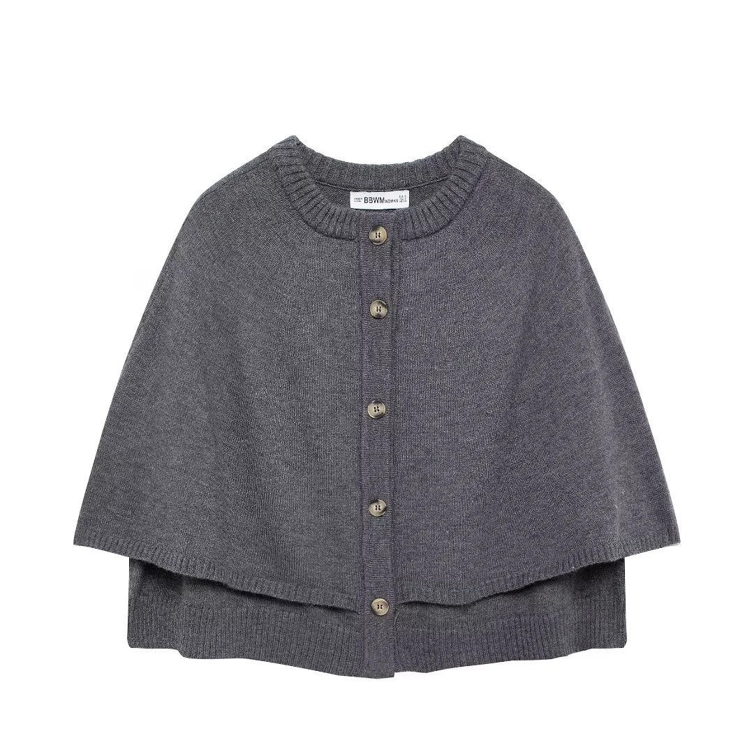 Damen Strickponcho mit Knopfdetail Sovae