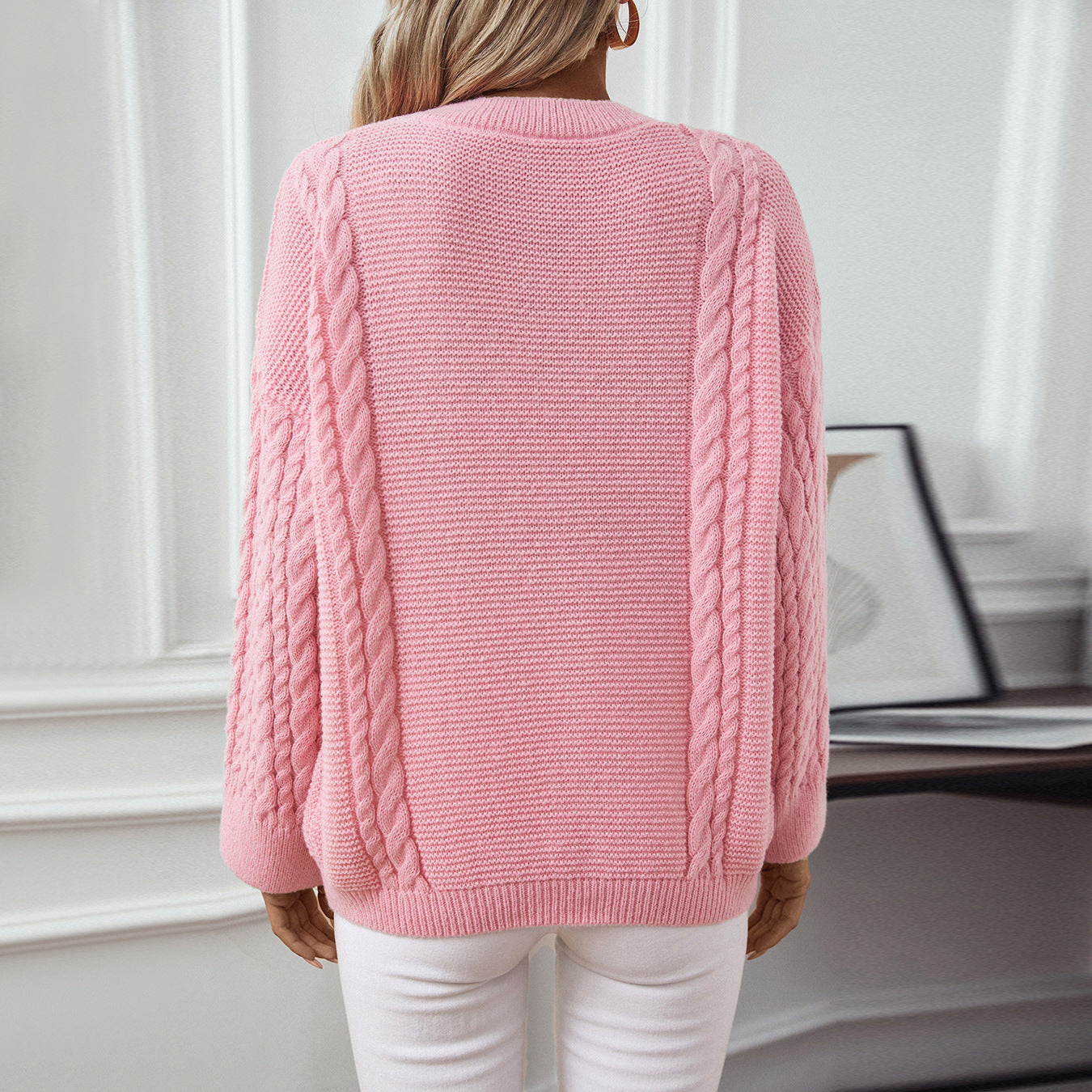 Damen Strickpullover mit strukturiertem Zopfmuster Sovae