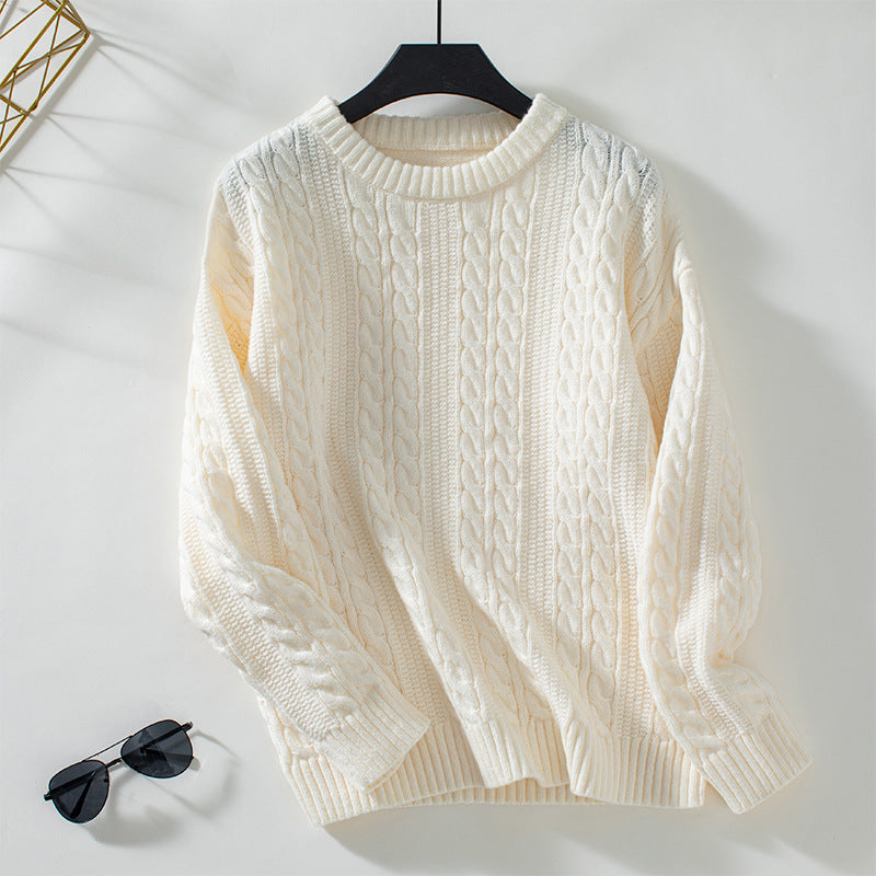 Damen Strickpullover mit Zopfmuster und hohen Bündchen Sovae