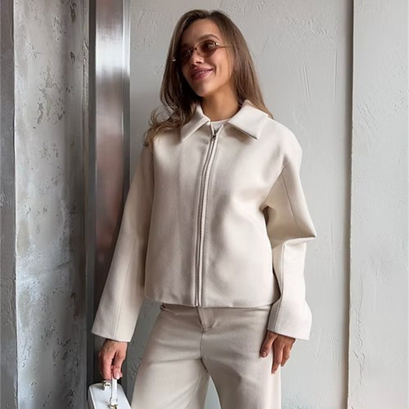 Damen elegante und lässige Jacke mit durchgehendem Reißverschluss Sovae