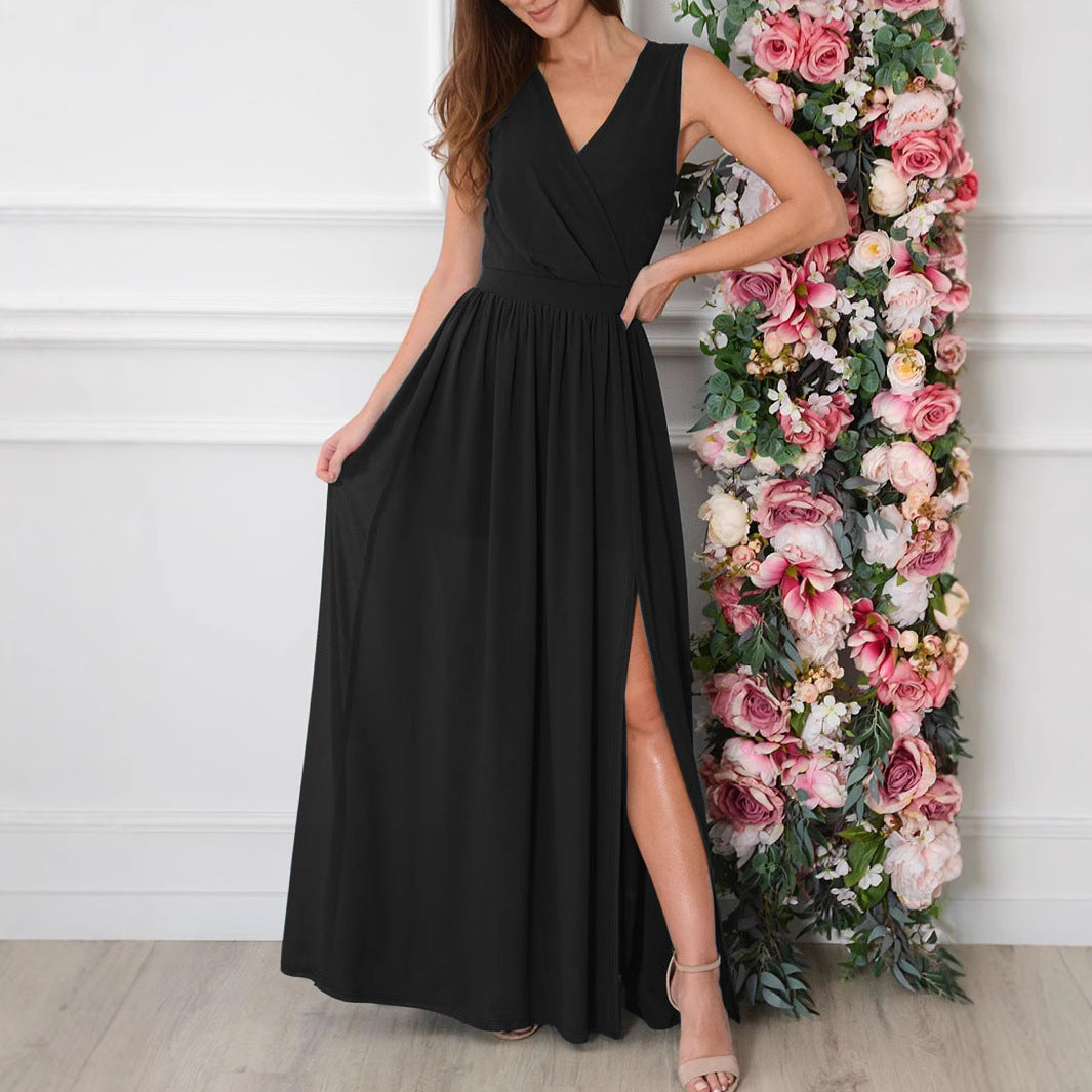 Damen Maxikleid mit raffiniertem Wickeldesign und verführerischem Beinschlitz Sovae