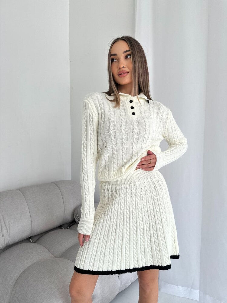 Damen Strick Kleidungsset mit sportlichem Kragen Sovae
