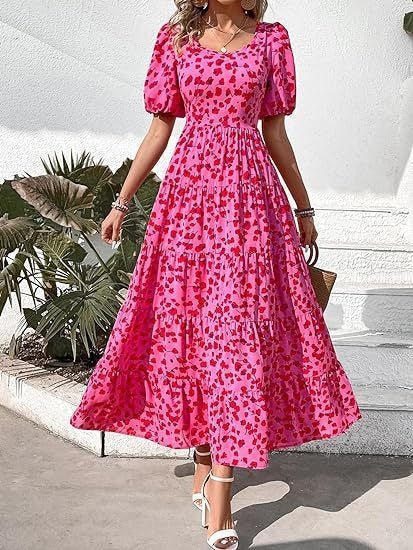 Damen Midikleid mit lässigem Schnitt und floralem Design Sovae
