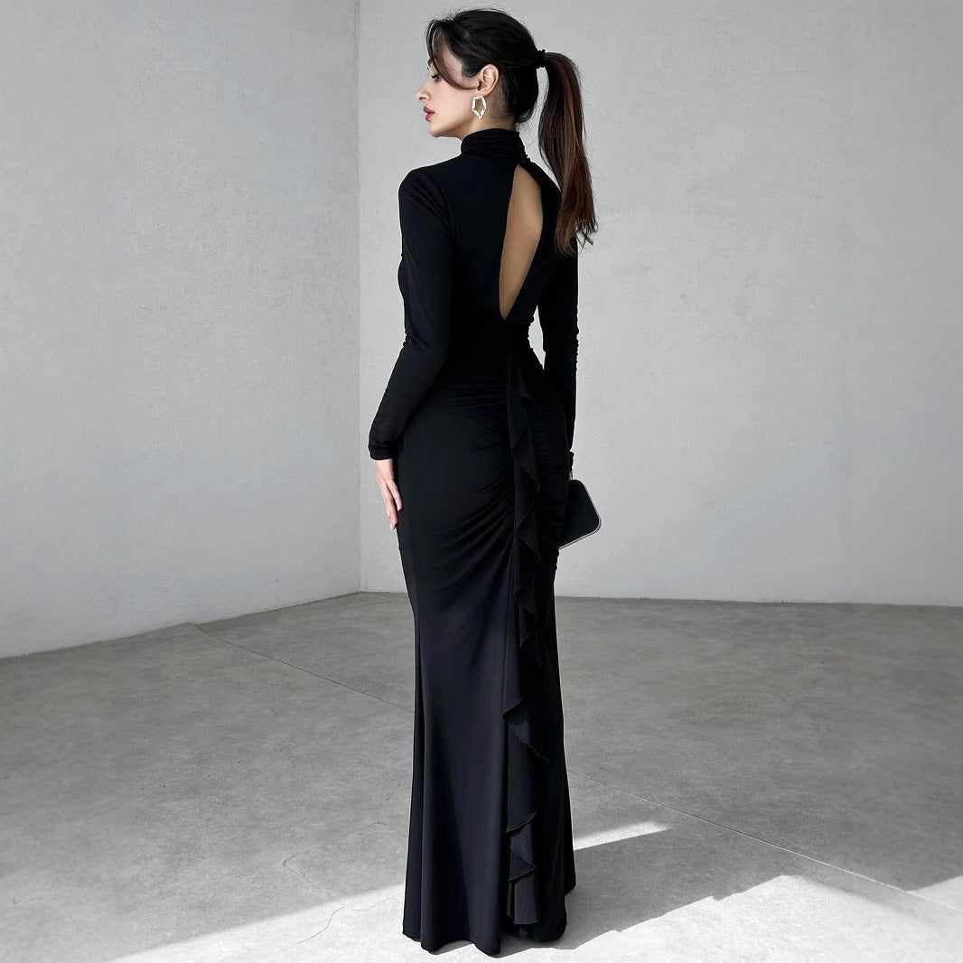 Damen Elegantes Maxikleid mit hochgeschlossenem Design und raffinierten Raffungselementen Sovae