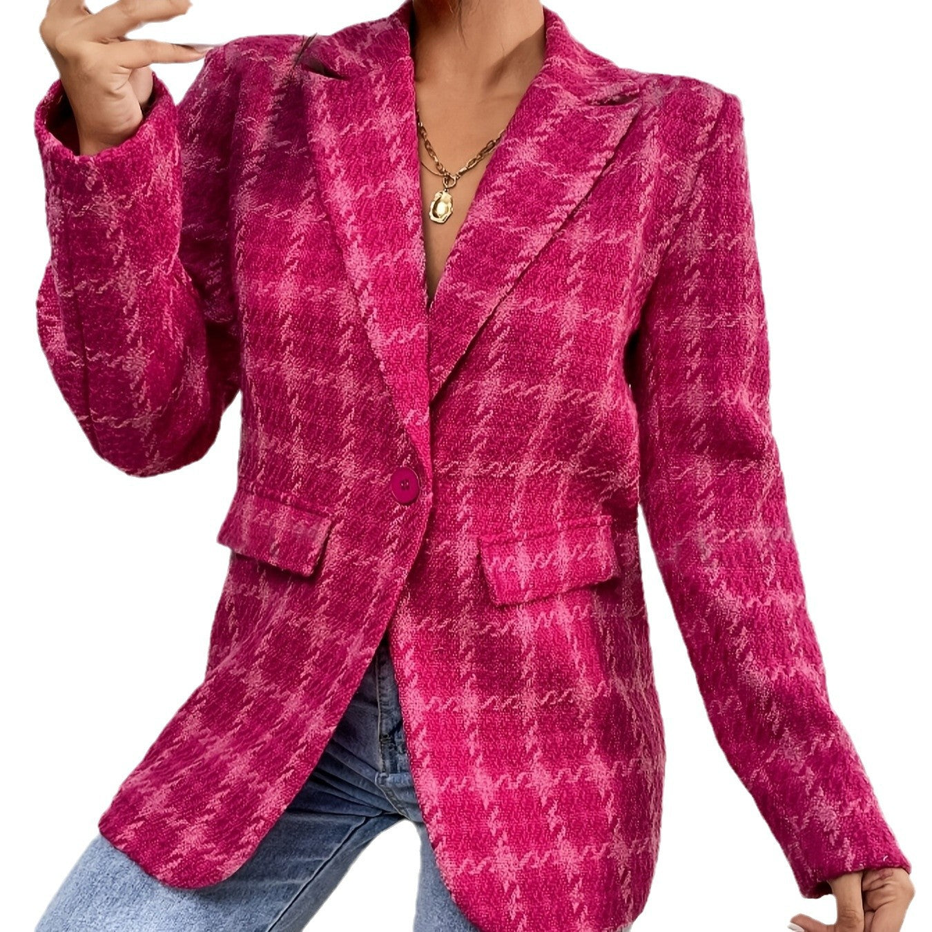 Damen strukturierter Blazer mit modischem Karo-Muster Sovae
