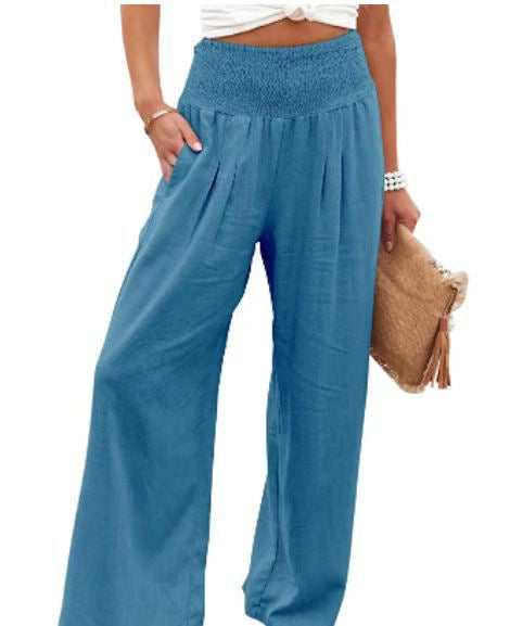 Damen weite Leinenhose mit dehnbarem Bund Sovae