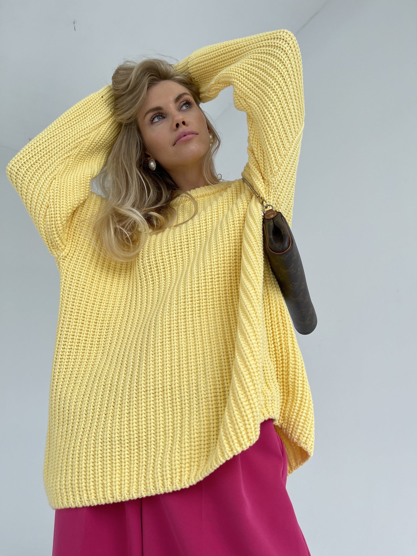 Damen lässiger Strickpullover mit strukturierter Mascheninterpretation und weitem Schnitt Sovae