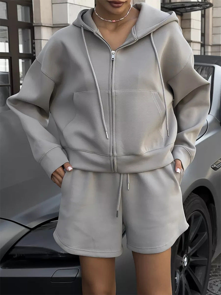 Damen sportliches Cropped Hoodie und Shorts Set Sovae