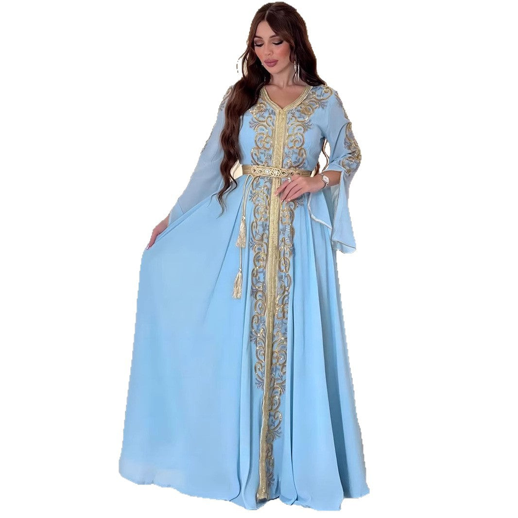 Damen Elegantes, besticktes Maxikleid mit weit schwingenden Ärmeln Sovae