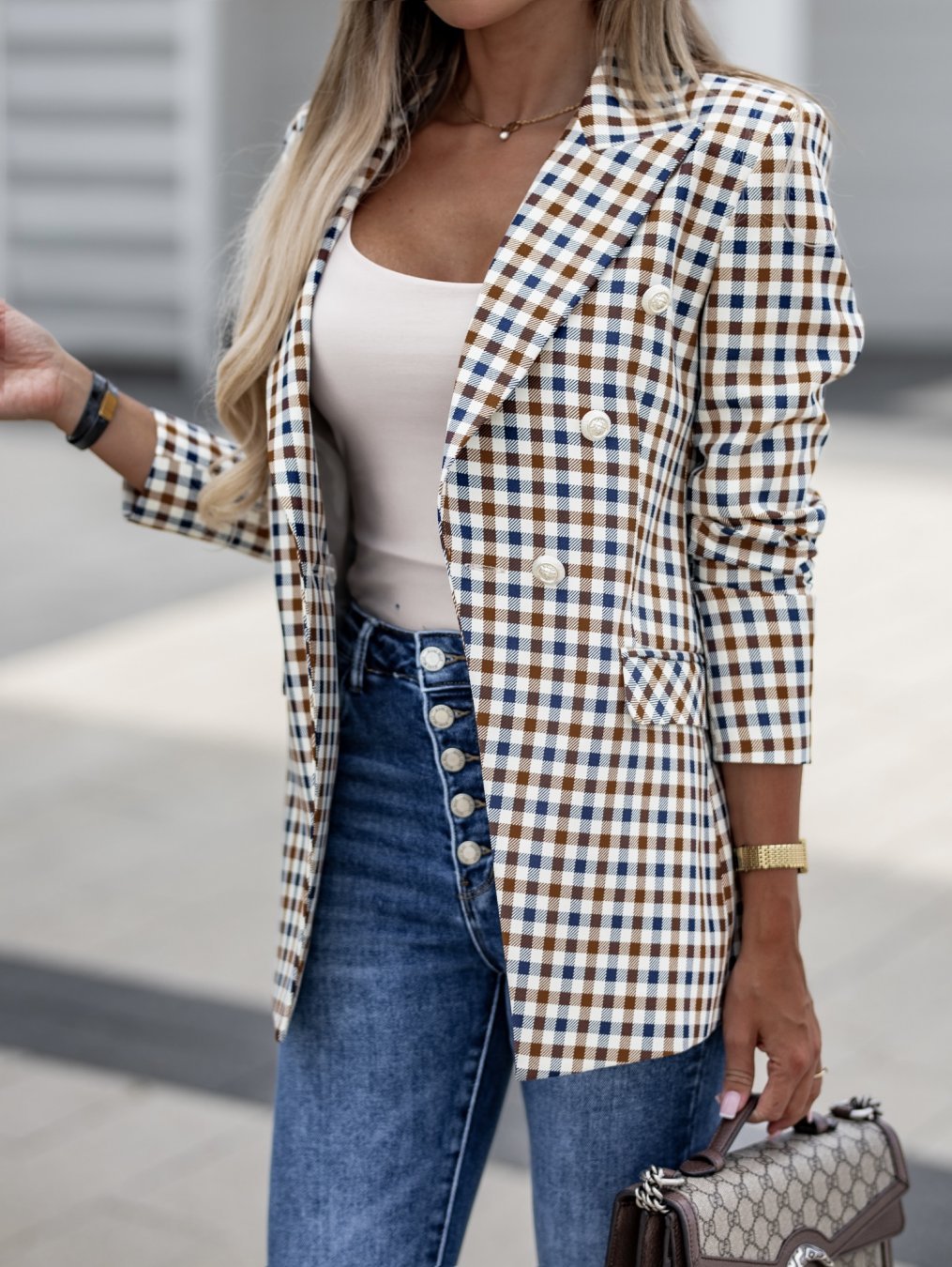 Damen Karierter Blazer Sovae