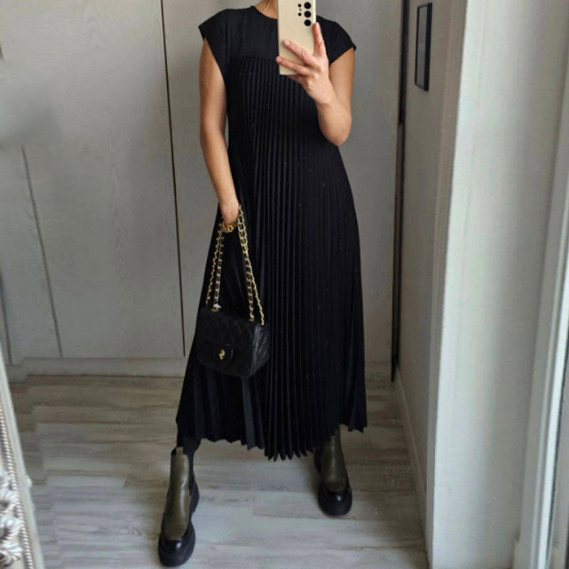 Damen Plissee Maxikleid mit praktischem Taschen und elegantem Schnitt Sovae