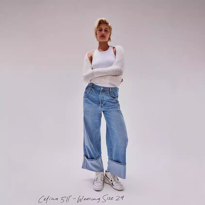 Damen Weit geschnittene Jeans mit elegantem Saum Sovae