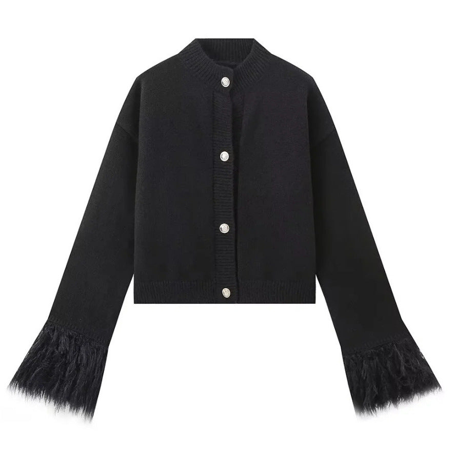 Damen eleganter Strickpullover mit Fransendetails Sovae