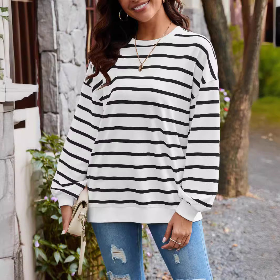 Damen gestreifter Pullover mit weitem Schnitt Sovae