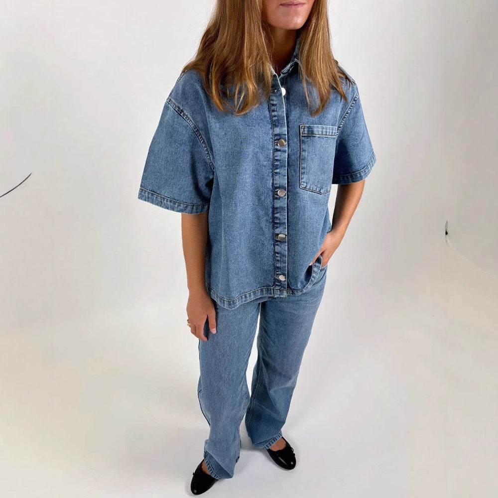 Damen lässige Oversized Denim-Bluse Sovae