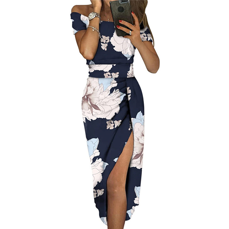 Damen Off-Shoulder Maxi-Kleid mit floralem Design Sovae