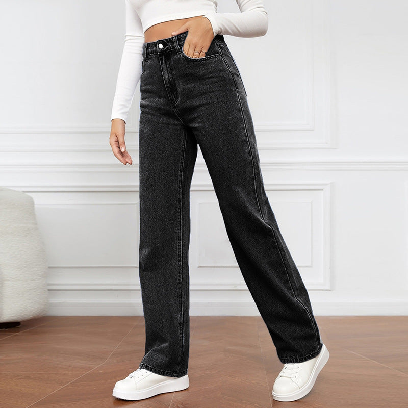 Damen Hochgeschnittene Flared Jeans mit weitem Bein Sovae