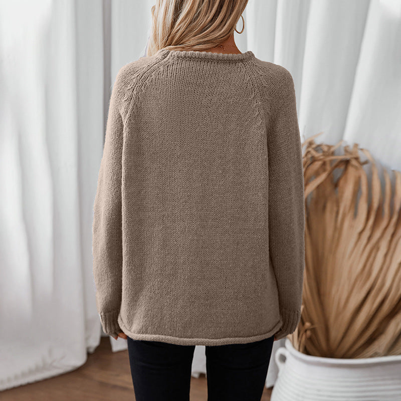 Damen gemütlicher Strickpullover mit weitem Schnitt und Rundhalsausschnitt Sovae