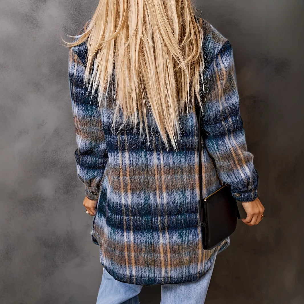 Damen oversized Flanelljacke mit kariertem Muster Sovae