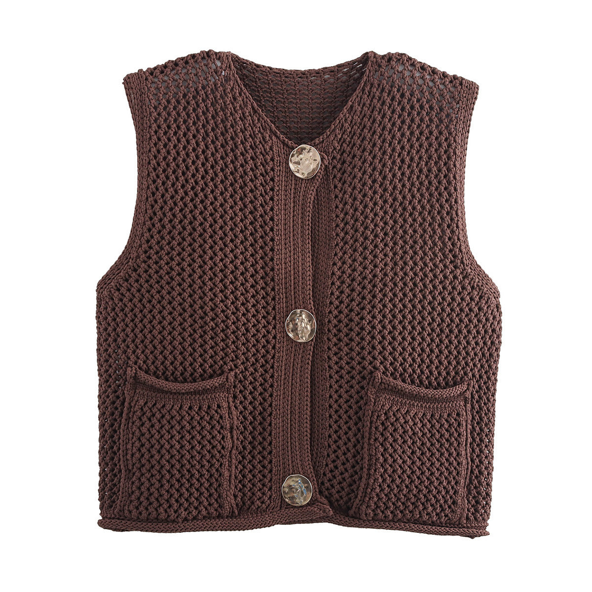 Damen Strickweste mit Taschen und dekorativen Knopfdetails Sovae
