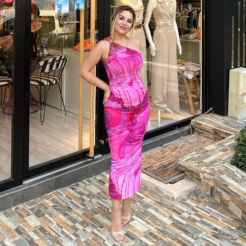 Damen Elegantes Ein-Schulter-Maxikleid mit raffinierten Falten Sovae