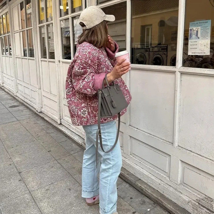 Damen Steppjacke mit floralem Muster und praktischen Taschen Sovae