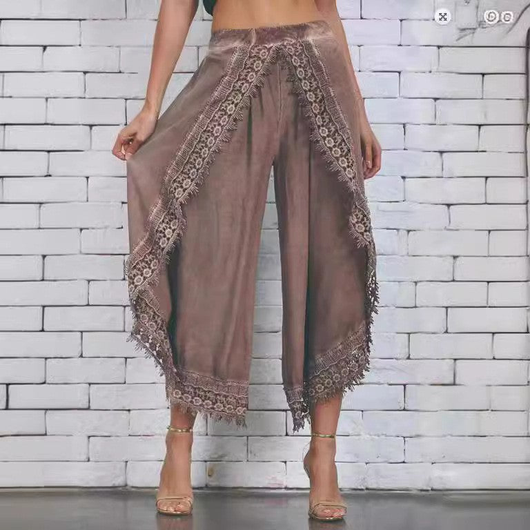 Damen luftige Palazzo-Hosen mit Spitzenakzenten Sovae