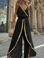 Damen Jumpsuit mit Tiefem V-Ausschnitt und Goldakzenten Sovae