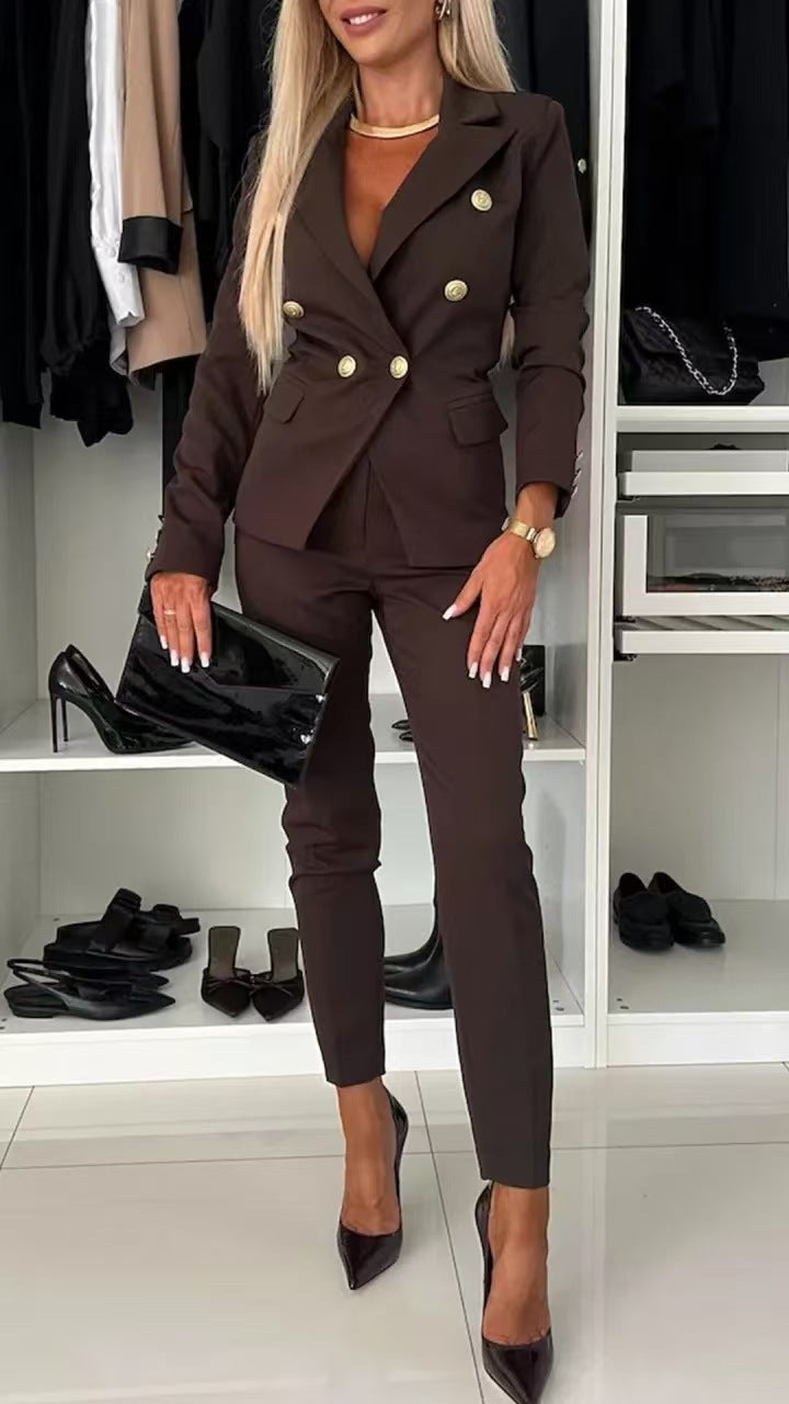 Damen elegantes Tailored Anzug-Set mit doppelter Knopfleiste Sovae