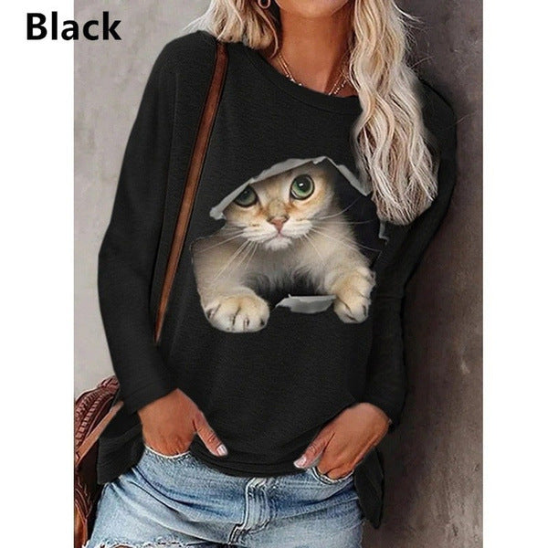Damen Sweatshirt mit künstlerischem Katzenmotiv Sovae