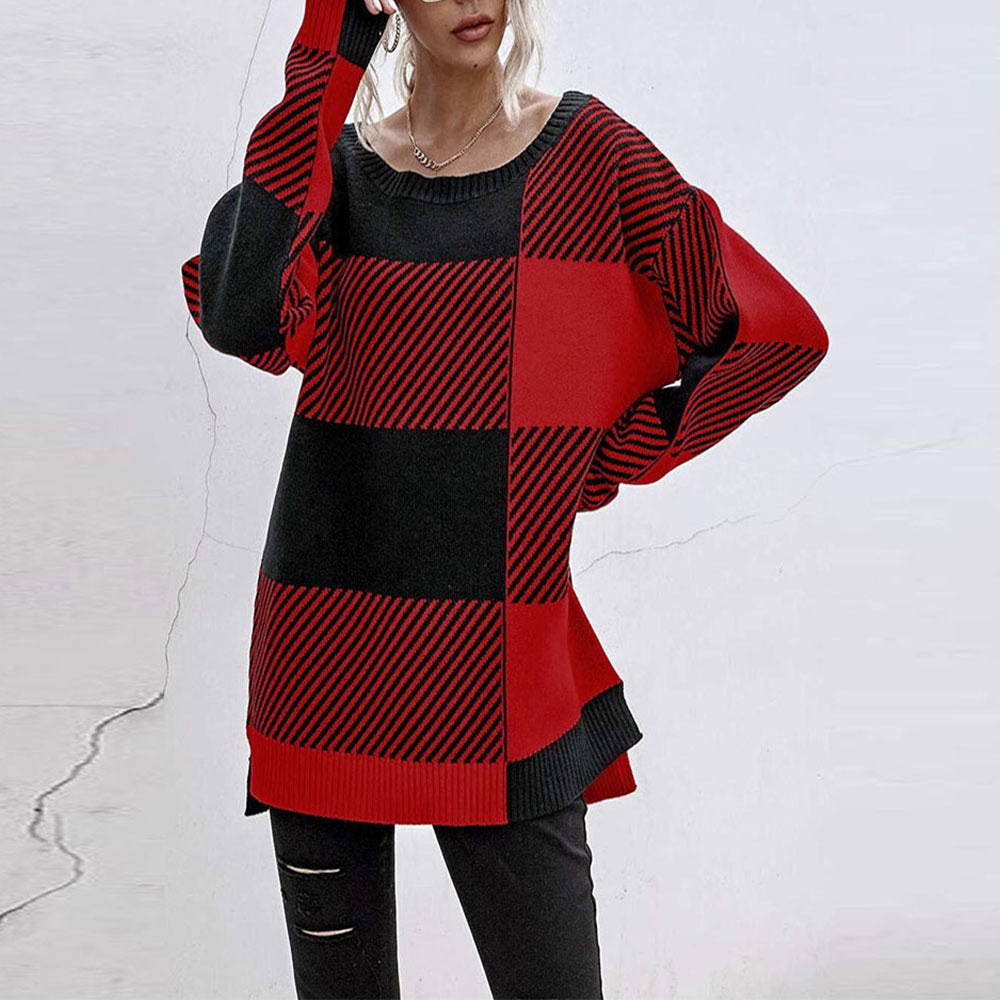 Damen Oversized Pullover mit geometrischem Muster und lässigem Schnitt Sovae