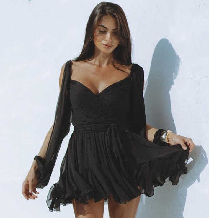 Damen luftiges Strandkleid mit langen, transparenten Ärmeln Sovae