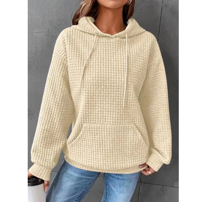 Damen Waffelstruktur Hoodie mit Kängurutasche und lässigem Schnitt Sovae