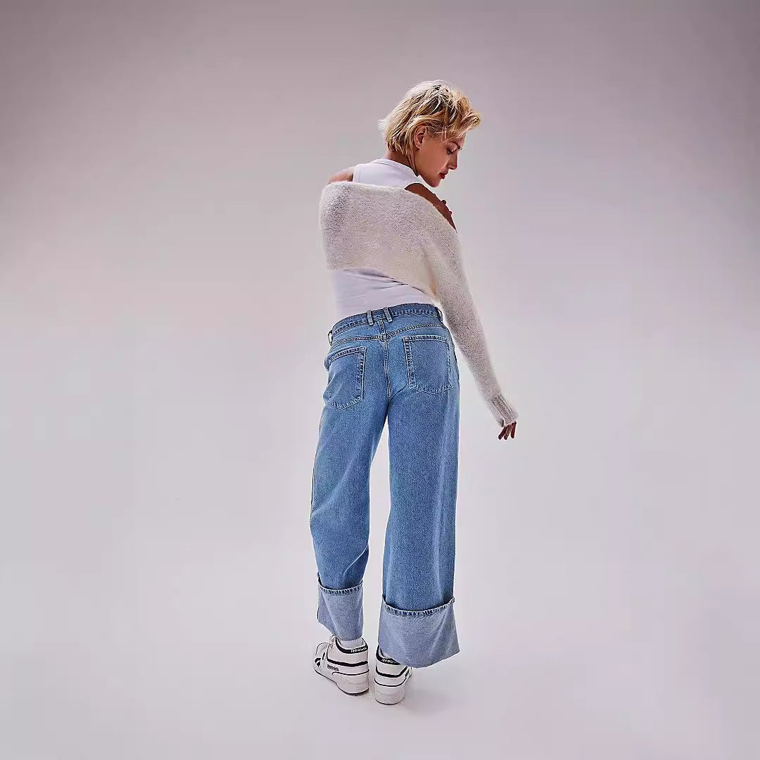 Damen Weit geschnittene Jeans mit elegantem Saum Sovae