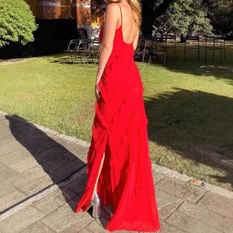 Damen Elegantes Maxikleid mit raffinierten Rüschendetails Sovae