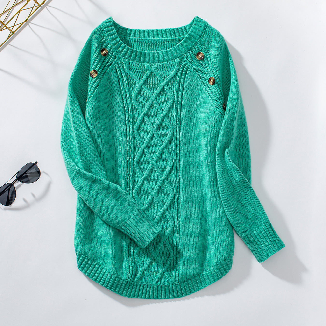 Damen Strickpullover mit dekorativem Zopfmuster und Knopfdetails Sovae