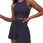 Damen Sportliches Crop-Top und Shorts Set Sovae