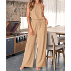 Damen Jumpsuit mit weitem Bein und hochgeschlossenem Schnitt Sovae