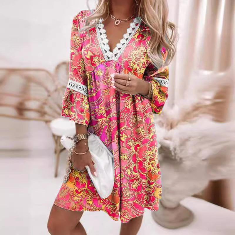 Damen Sommerliches Strandkleid mit floralen Details und Spitzenakzenten Sovae
