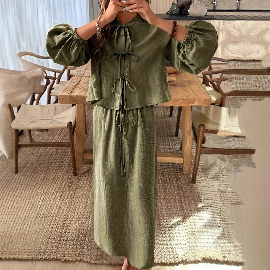 Damen Midi-Kleid mit weitem Schnitt und eleganter Bindung Sovae