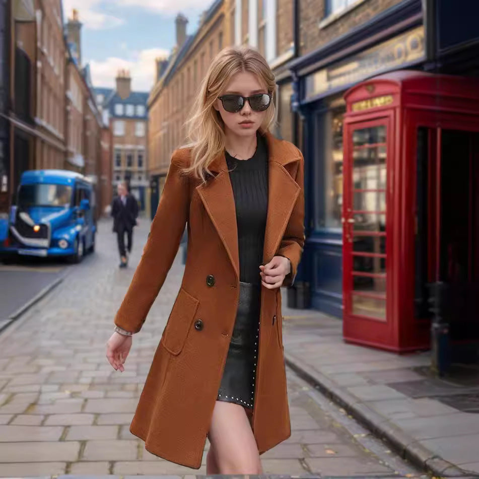 Damen eleganter Wollmantel mit doppelter Knopfleiste und praktischen Taschen Sovae