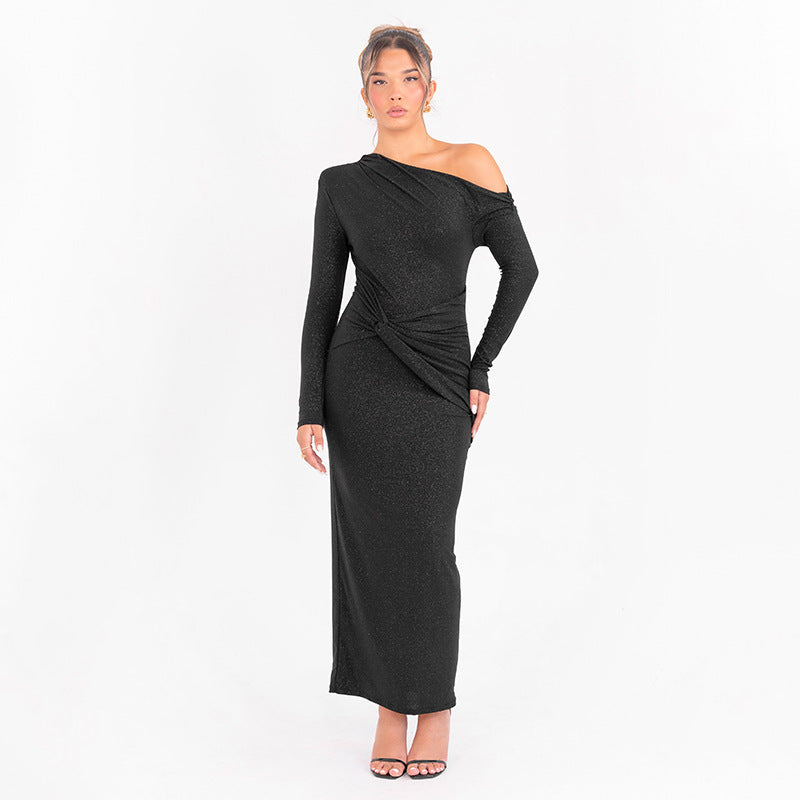 Damen Elegantes Maxikleid mit asymmetrischem Oberteil und Drapierung Sovae