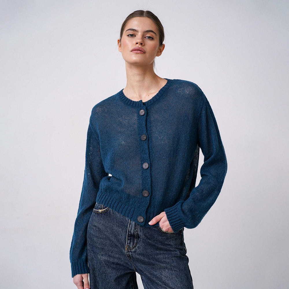 Damen Modischer, leicht transparenter Strickcardigan mit Knopfleiste Sovae