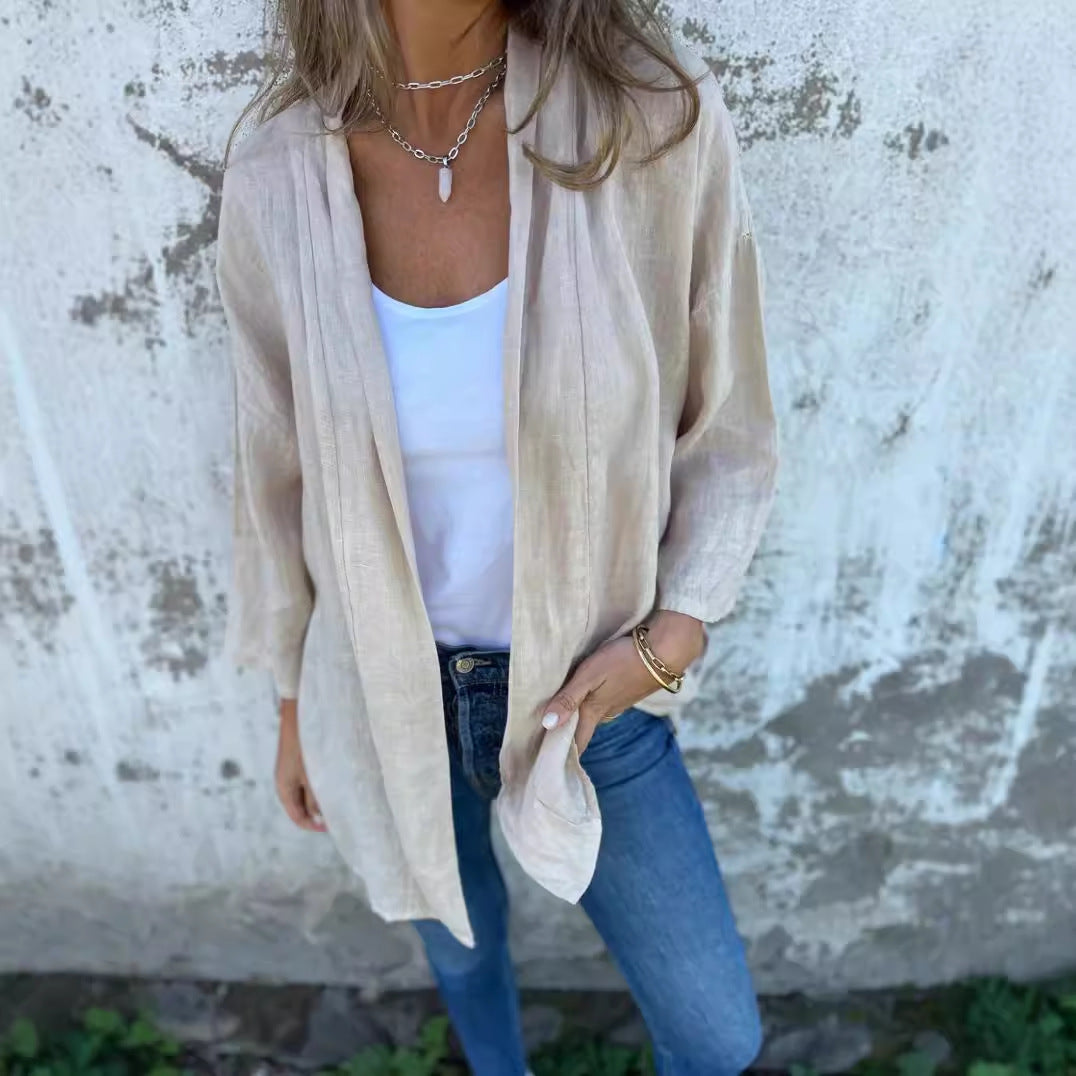 Damen lockere Leinenjacke mit innovativem Schnitt Sovae