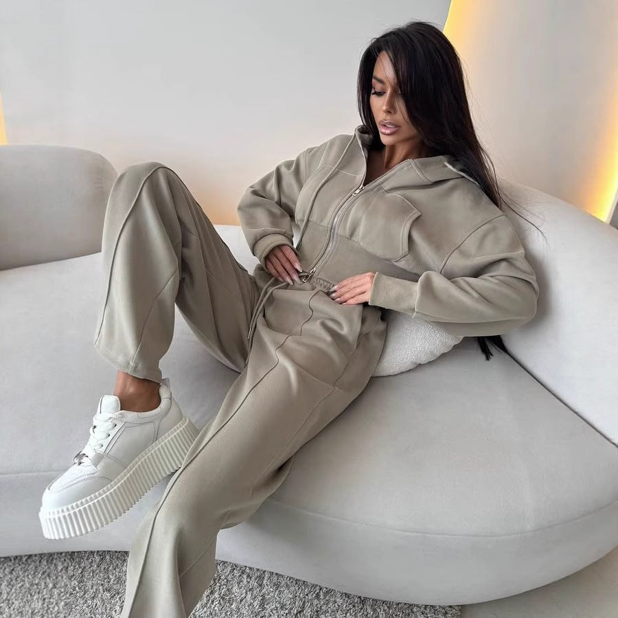 Damen Sportliches Crop-Set mit Reißverschluss und weitem Schnitt Sovae