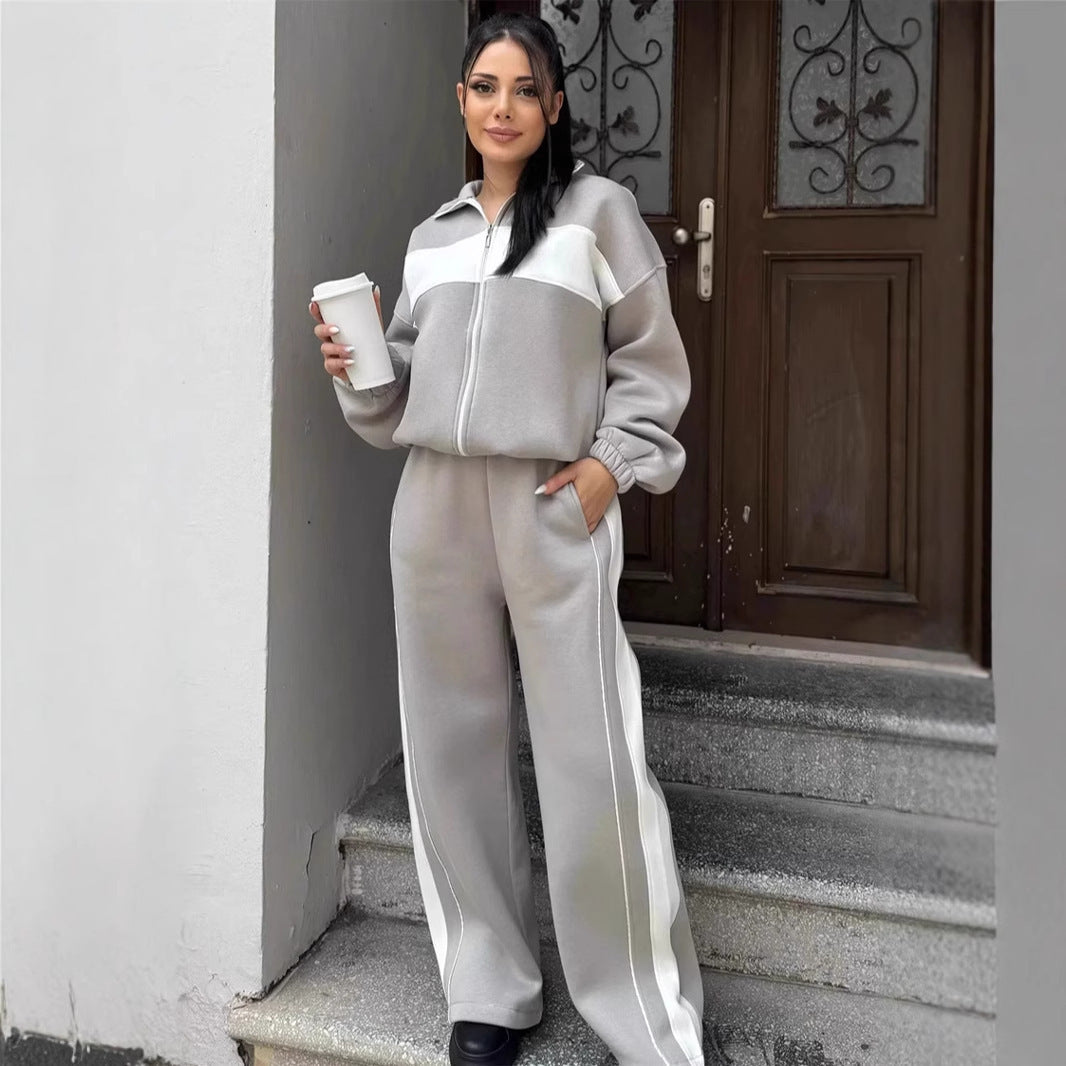Damen Sportlicher Fleece-Loungewear-Anzug mit Reißverschluss Sovae