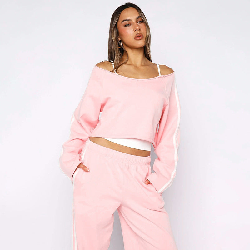 Damen Sportliches Lounge-Set mit lässigem Cropped-Oberteil und weiten Hosen Sovae