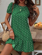 Damen Polka Dots Kleid mit Rüschensaum Sovae