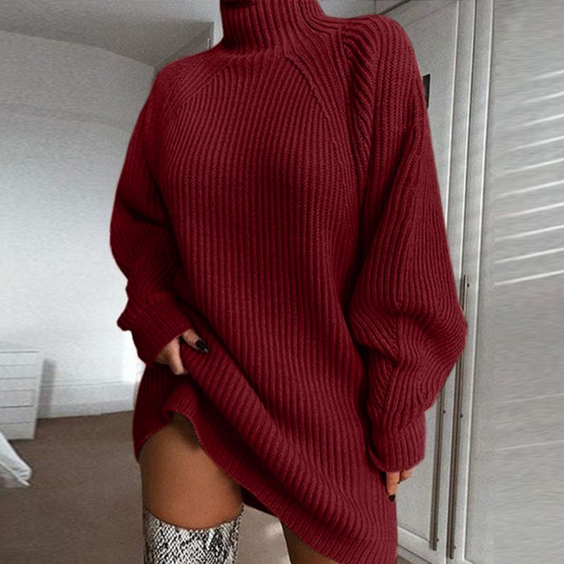 Damen Oversized Strickpullover mit hohem Kragen Sovae